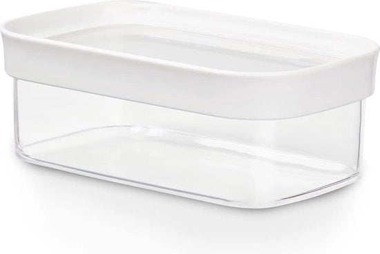 Contenitore di stoccaggio verticale per materiali secchi, 100% sterile, capacità 0,45 litri, forma rettangolare, bianco/trasparente.