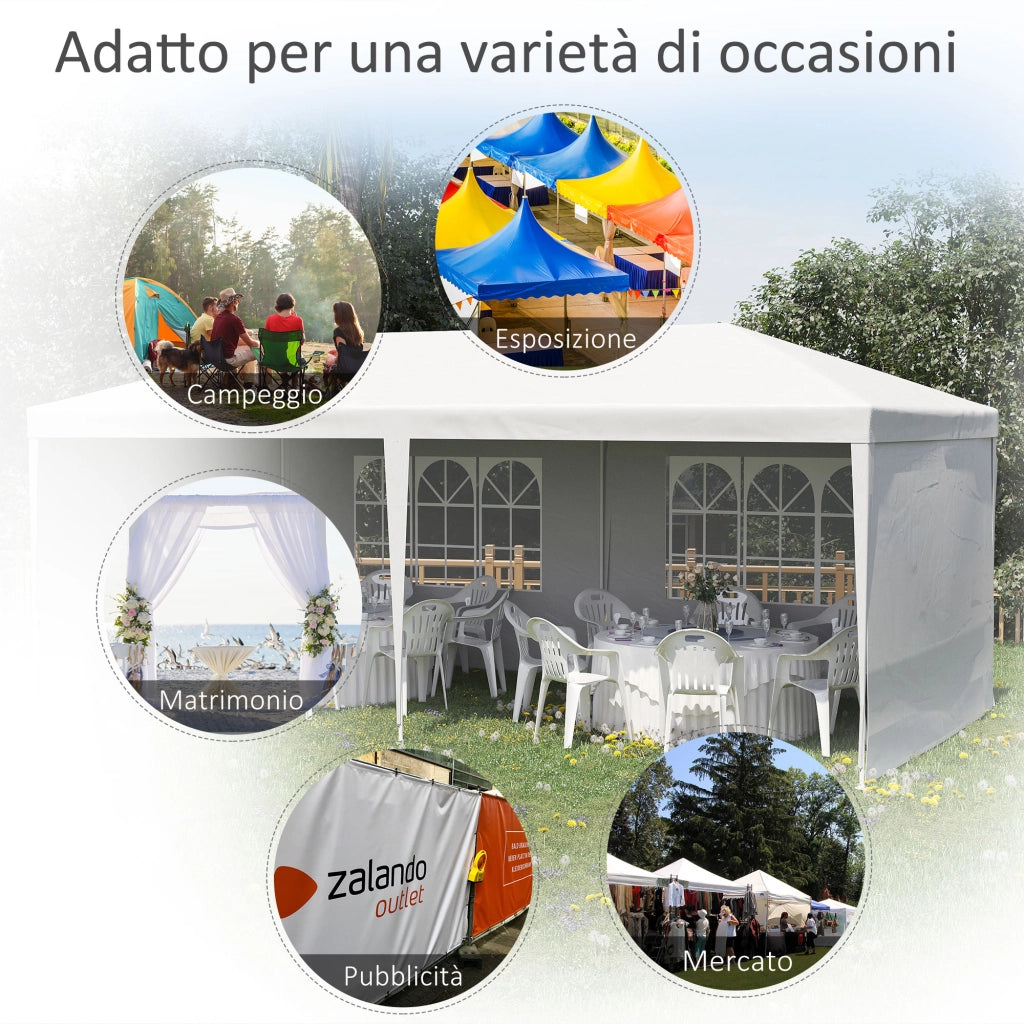Tendone da Giardino Pieghevole ¨C Zephmum ¨C 5.83x2.95 m, Bianco, con Pannelli Rimovibili