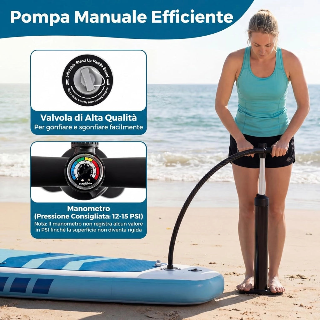 SUP Stand up Paddle, Tavola SUP Gonfiabile con Pompa, Pagaia in Alluminio, Guinzaglio, Borsa e Kit di Riparazione, per Principianti ed Esperti, Portata 160 kg, 336 x 77 x 16 cm