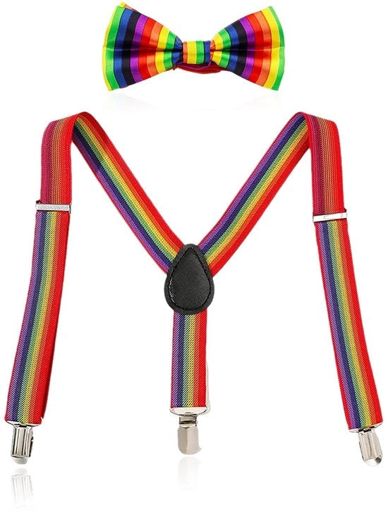 Bretels per Uomo - Adattabili - Con Cerniera Elastica - Multicolore - Set a Due Pezzi - Inclusa Cintura a Farfalla - Accessorio di Moda