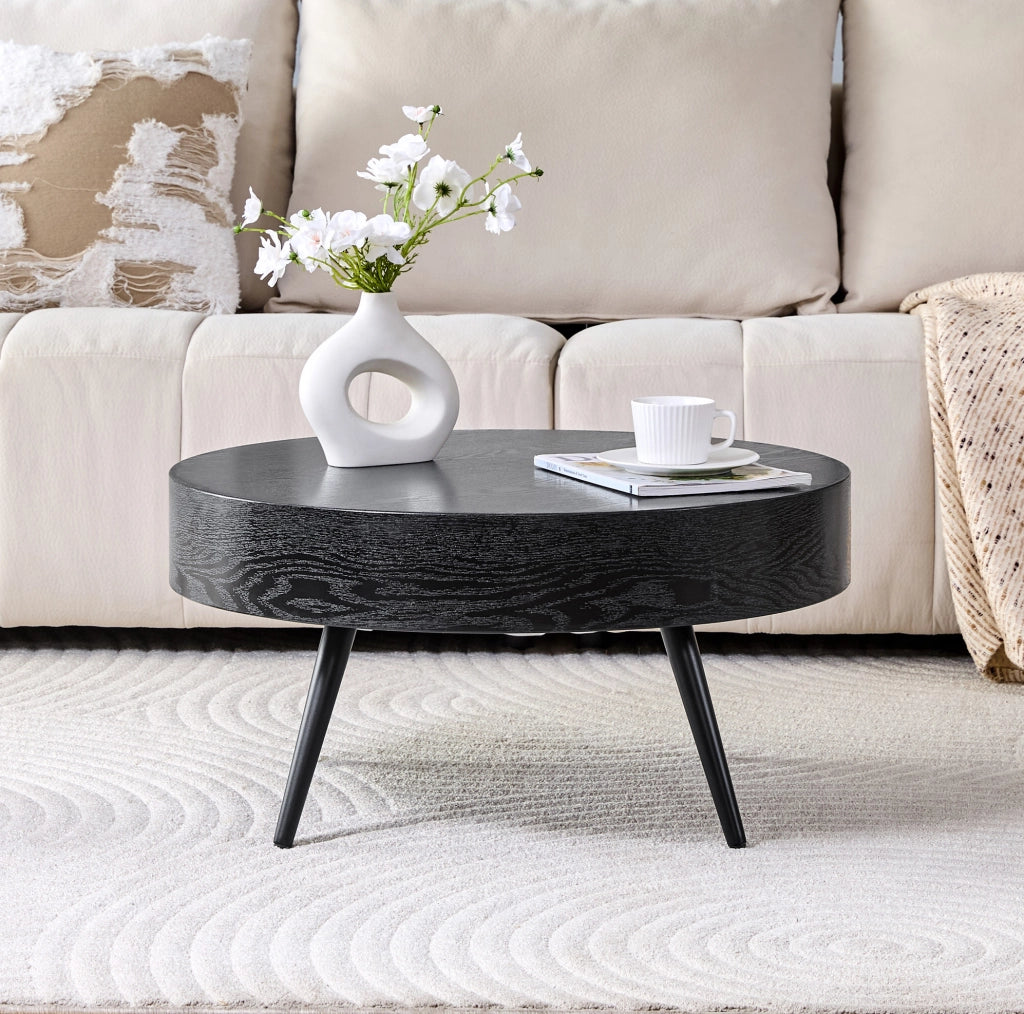 Tavolino da caffè rotondo nero Ø 70 cm in MDF e metallo