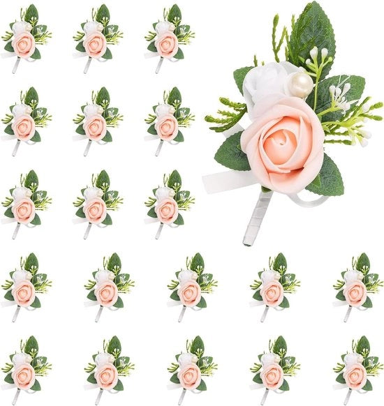 Boutonniere con fiori artificiali rossi 20 pezzi per uomo - Accessori per la cerimonia di matrimonio, anniversario, festa formale