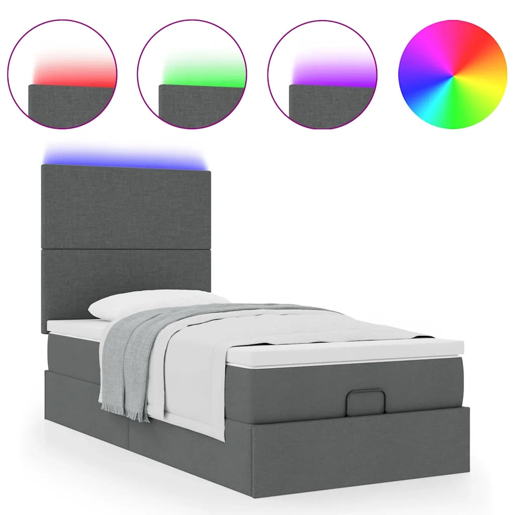 Pouf Letto con Materasso e LED Grigio Scuro 80x200cm in Tessuto 3313879