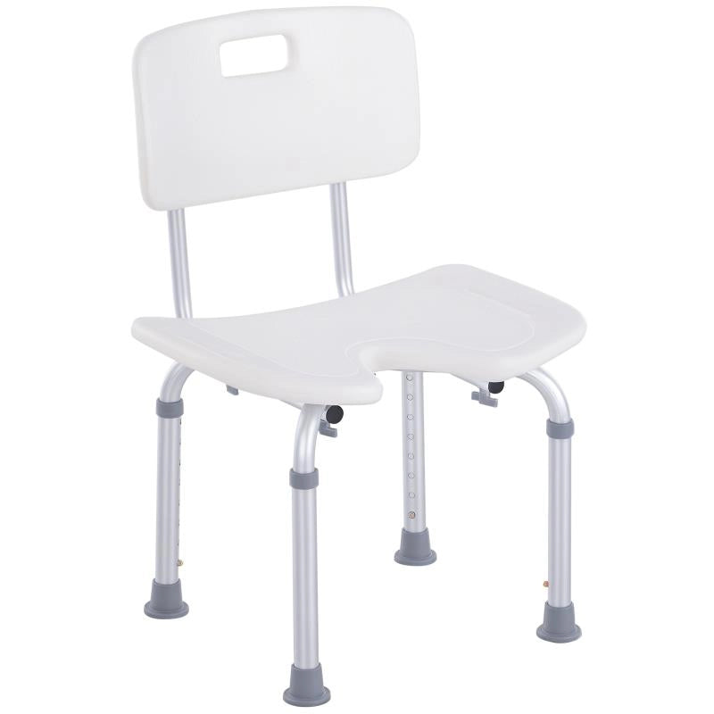 SEDIA DOCCIA REGOLABILE SU 8 LIVELLI CON FORI DI DRENAGGIO, IN ALLUMINIO E PE, 48X42X71-83.5 CM, BIANCO E ARGENTO