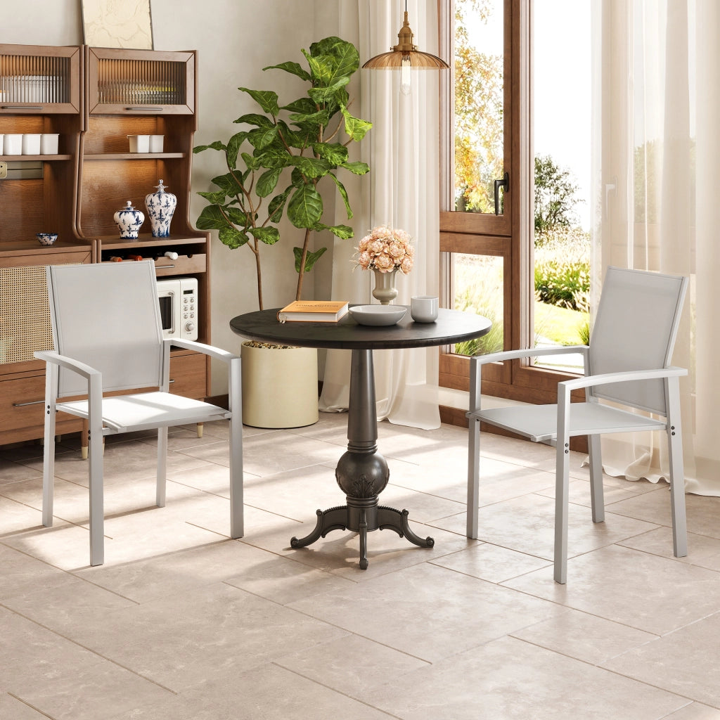 Sedie da Giardino Impilabili ¨C zephmum ¨C Grigio Chiaro, Acciaio e Textilene, 56x58x89 cm