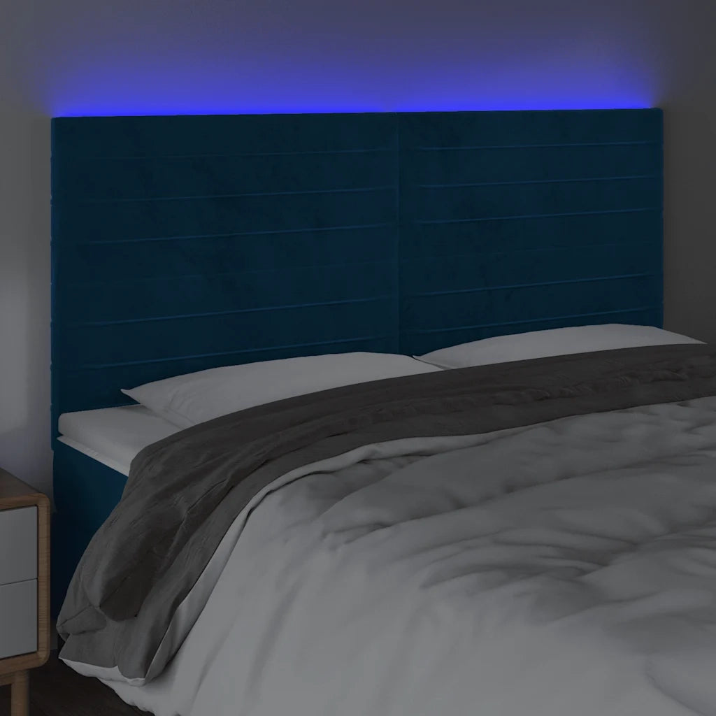 Testiera a LED-Testata con LED Blu Scuro 160x5x118/128 cm in Velluto 948550