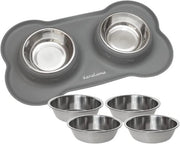 Prodotti alimentari per cani e gatti in silicone con piatto di alimentazione in acciaio inossidabile - 200 ml - Grigio