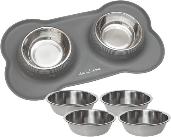 Prodotti alimentari per cani e gatti in silicone con piatto di alimentazione in acciaio inossidabile - 200 ml - Grigio