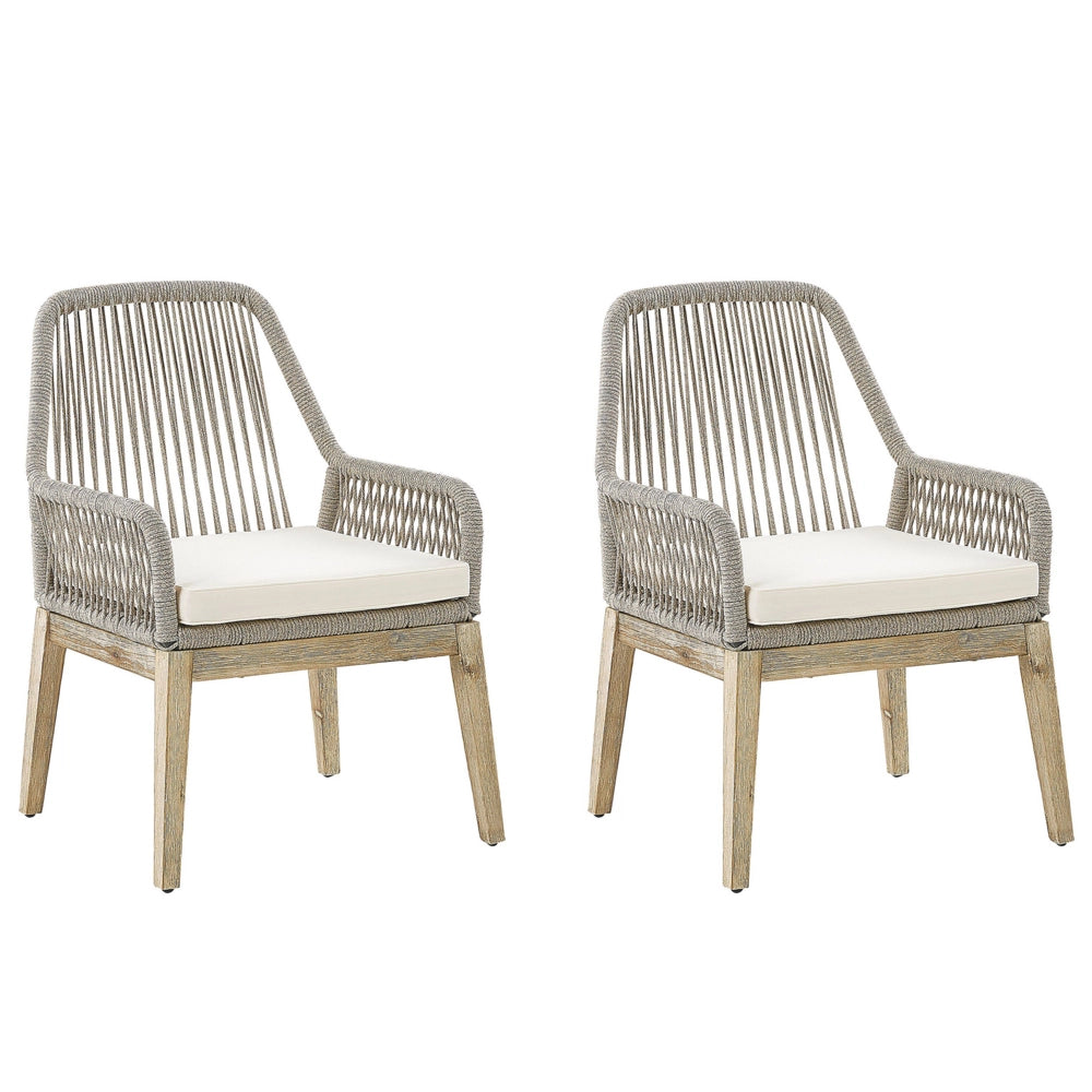 Sedie da pranzo da giardino per esterni Beige Vimini Struttura in acciaio polipropilene Gambe in legno Acacia Design moderno Set di 2