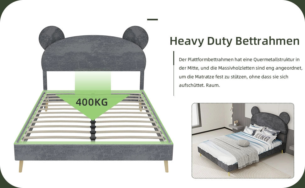 Letto imbottito con testiera ¨C Minimal ¨C grigio velluto 140x200 cm