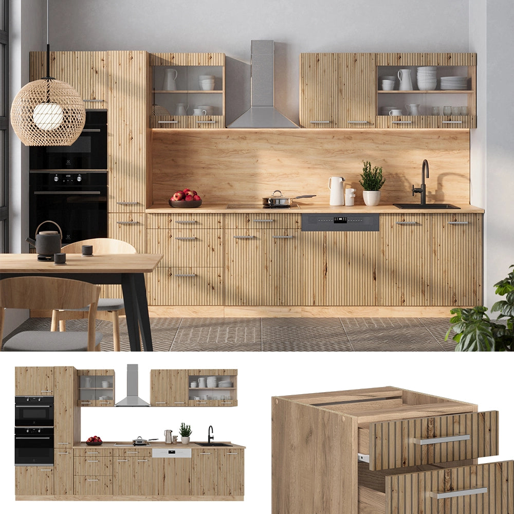 Vicco Cucina componibile Rovere artigianale/rovere Goldkraft 350 cm con armadio alto, PL Rovere