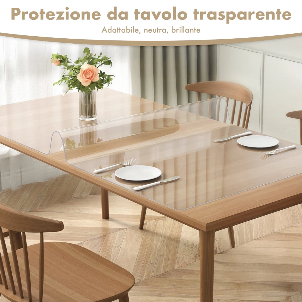 Copritavolo Trasparente In Pvc 1.5 Mm Pellicola Protettiva Cover Tavolo Tovaglia Protezione Mollettone Antimacchia Per Tavoli Cucina Salotto Ufficio Scrivania Urti Olio Graffi Impermeabile  Trasparenti - 100x90Cm