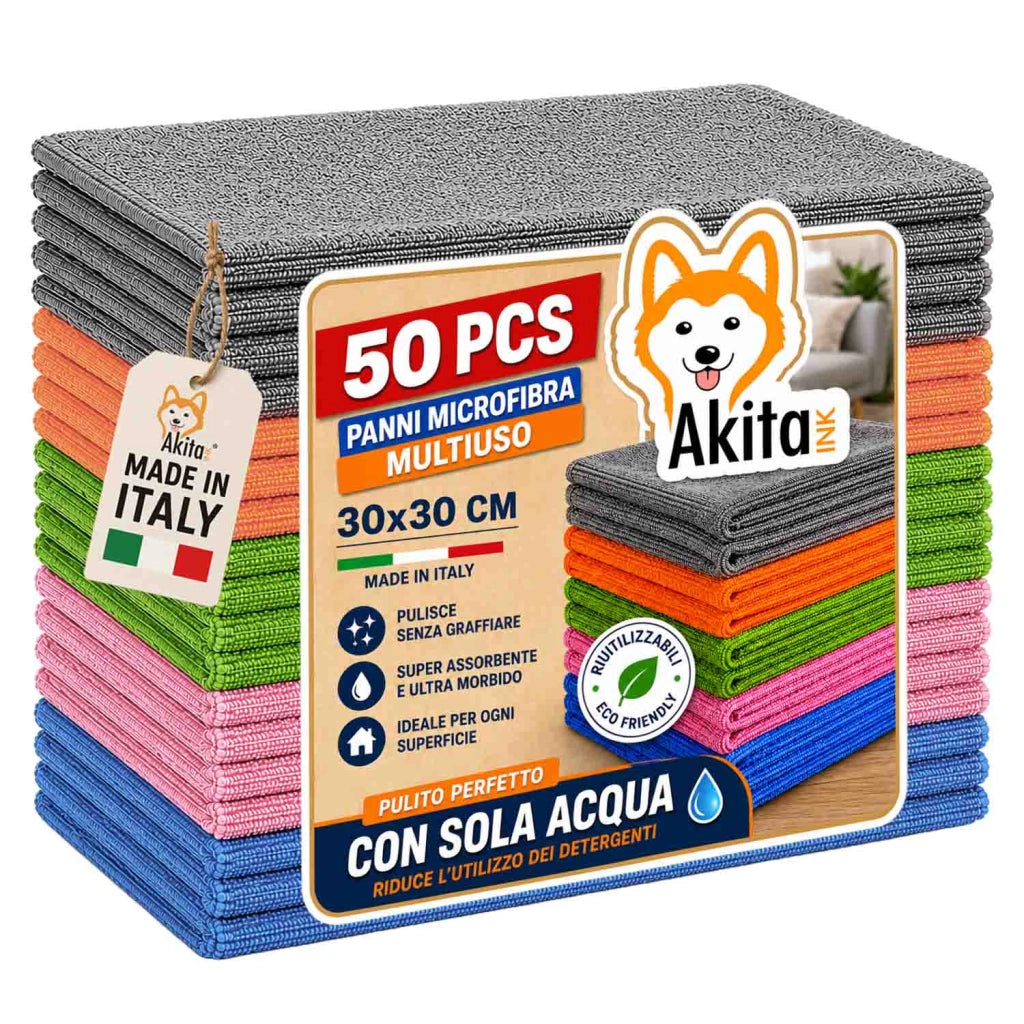 Akitaink Set 50 Panni in Microfibra Multiuso 30x30 cm