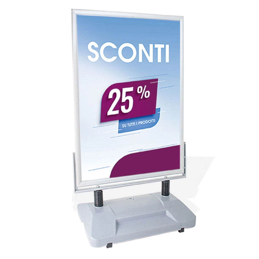 Espositore Pubblicitario Bifacciale con Ruote 70x100 cm in Alluminio da Esterno Antivento Silver