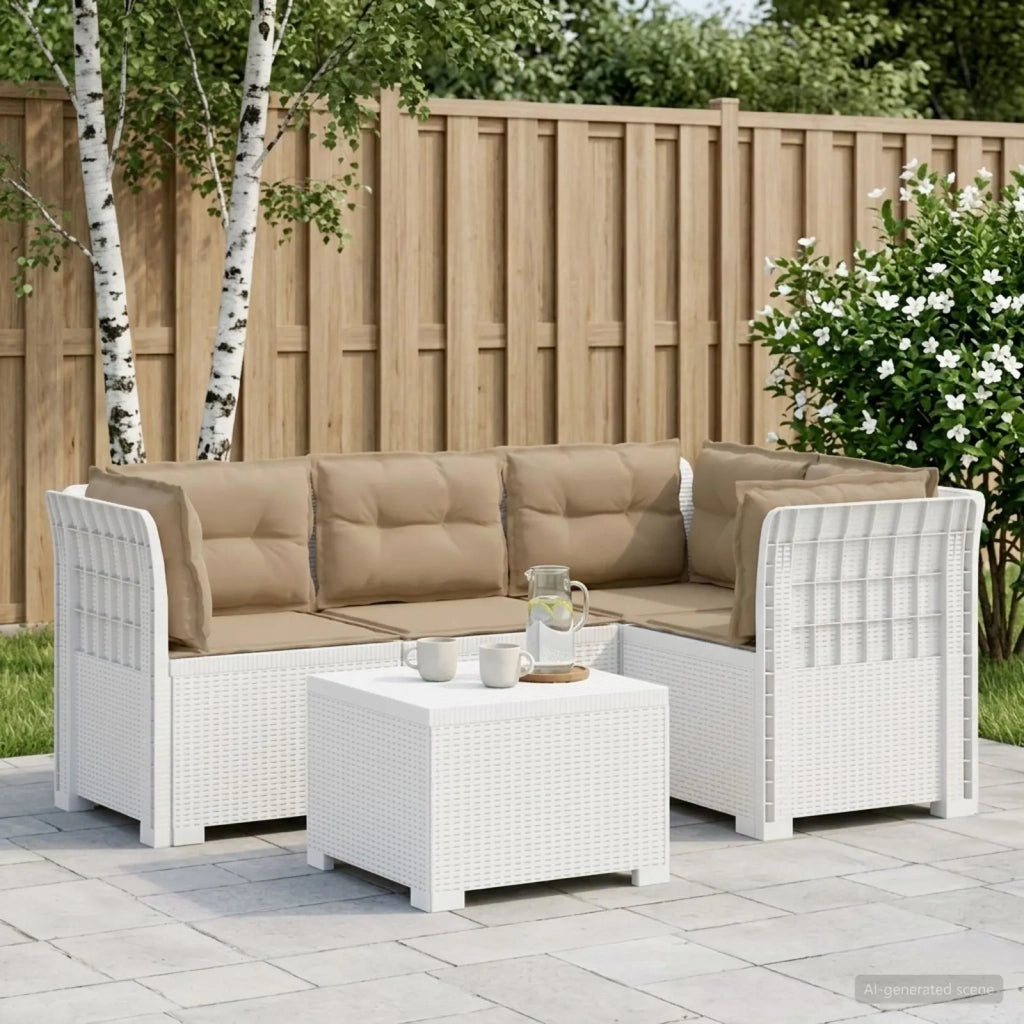 Divano da giardino 4 posti con cuscini aspetto rattan PP Bianco 3444024