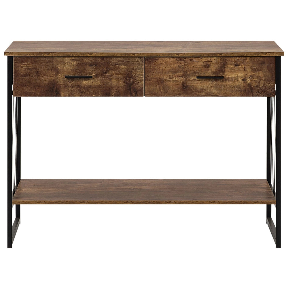 Consolle Madia credenza 2 cassetti Ripiano in legno scuro Struttura in metallo Nero Piano in truciolare in stile industriale Soggiorno