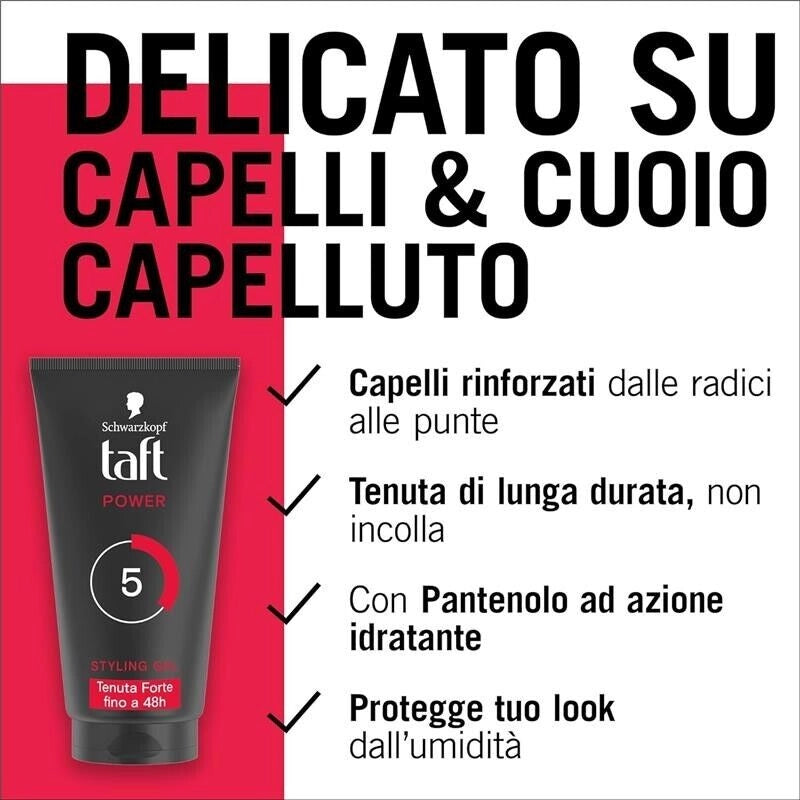 SCHWARZKOPF GEL N 5 PER CAPELLI TAFT POWER STYLING TENUTA FORTE FINO A 48H FORMULA VEGANA DELICATO 150 ML