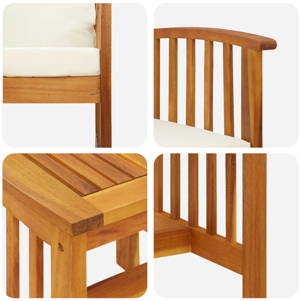 Set da giardino a 3 pezzi con cuscini in legno massello di acacia