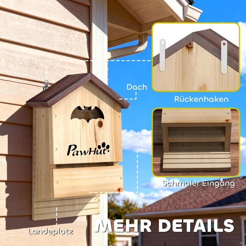 Set di 3 casette per pipistrelli in legno di abete, da appendere in giardino, 21,5 x 11,5 x 34 cm