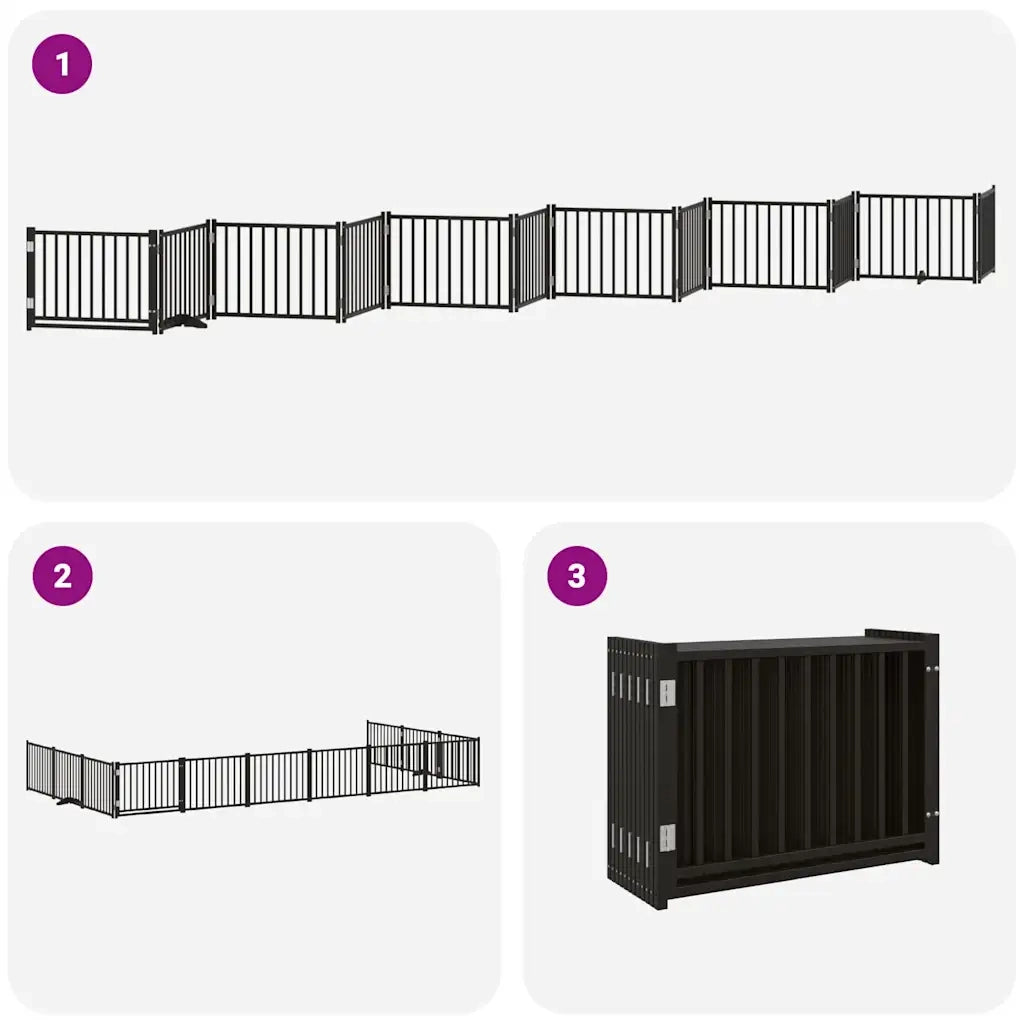 vidaXL Cancello Cani Porta Pieghevole Nero 12 Pannelli 960 cm Pioppo