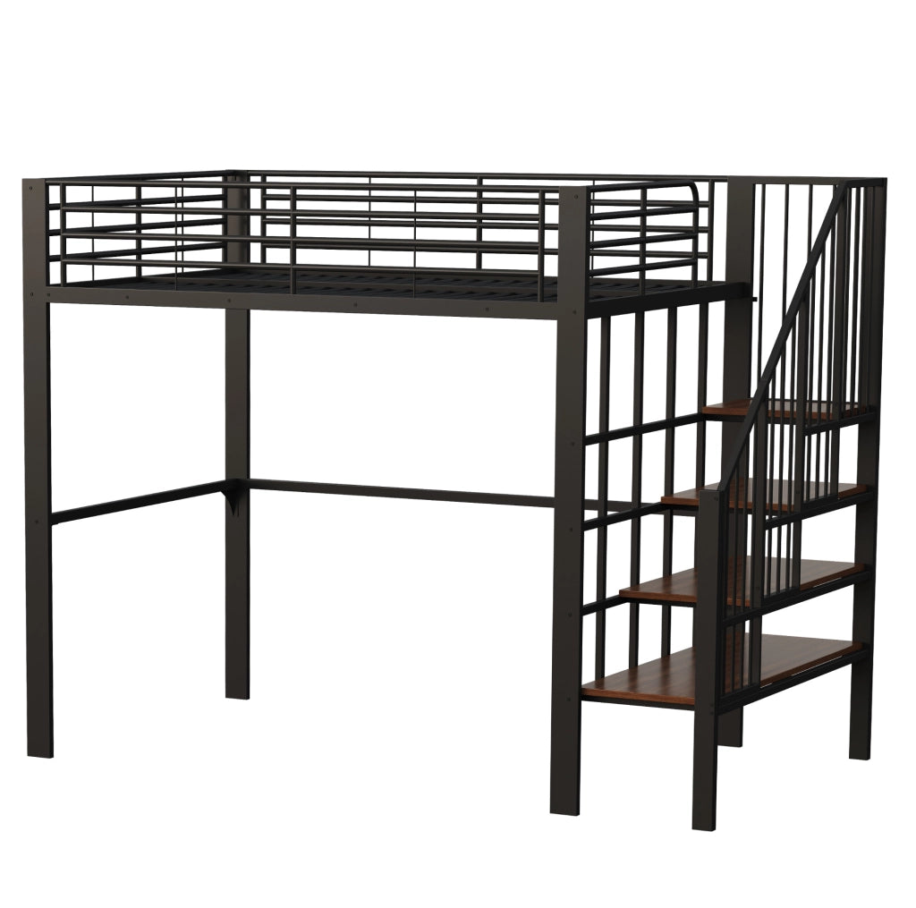 Letto a soppalco 140x200 in metallo con scala e ampio spazio sottostante