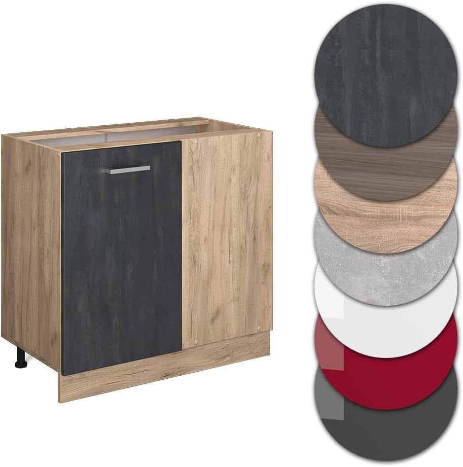 Mobile ad angolo cucina R-Line, Calcestruzzo nero, 86 cm, PL Antracite, per la libera combinazione all'interno di sistemi cucina modulari