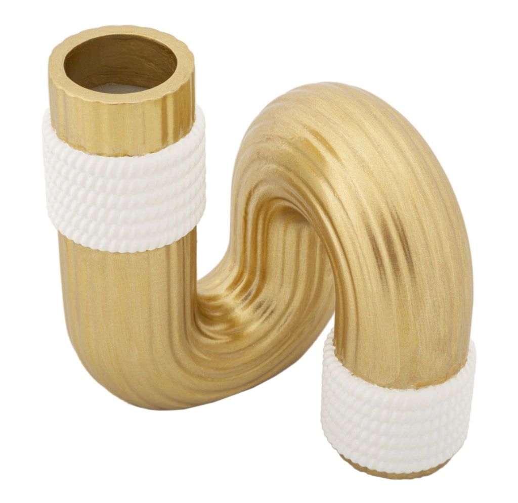 Vaso Bann 10,5x10,5x12,7 cm in Poliestere Oro e Bianco
