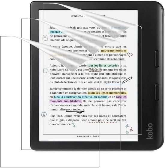 Protezione schermo 3 pezzi - Antigraffio - Idonea per lettore elettronico Kobo Libra Colour 7"/Kobo Libra 2 7" - Installazione facile - Protezione premium PET - Film di protezione schermo