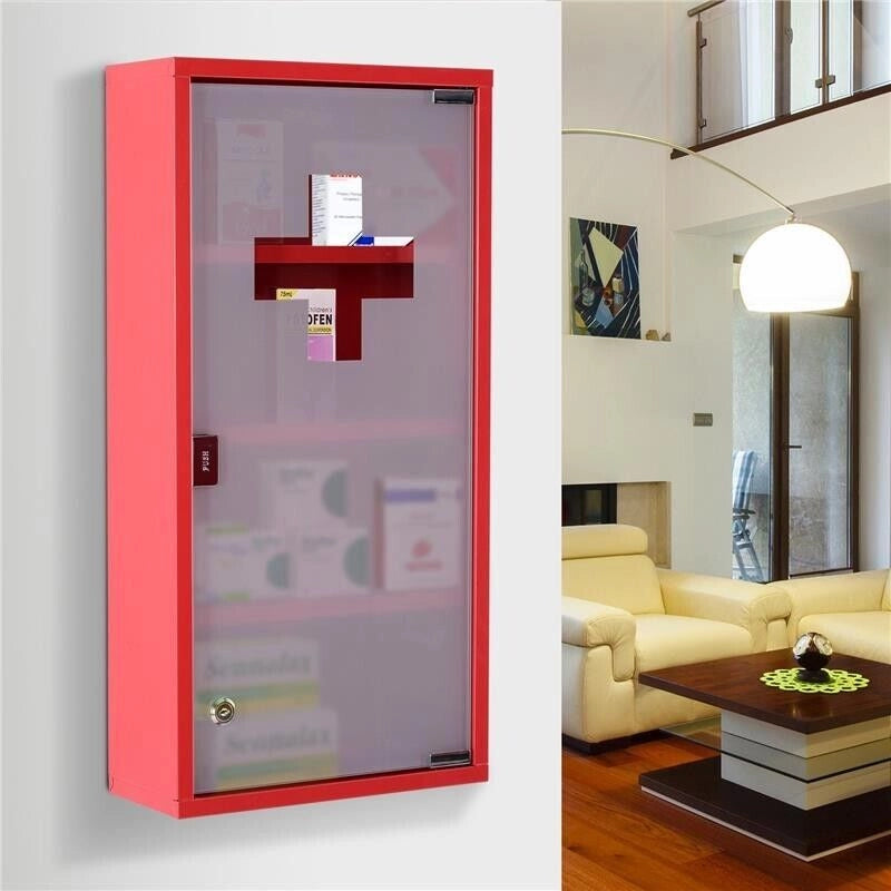 ARMADIETTO PRONTO SOCCORSO PER MEDICINALI  60 X 30 X 12 CM ROSSO