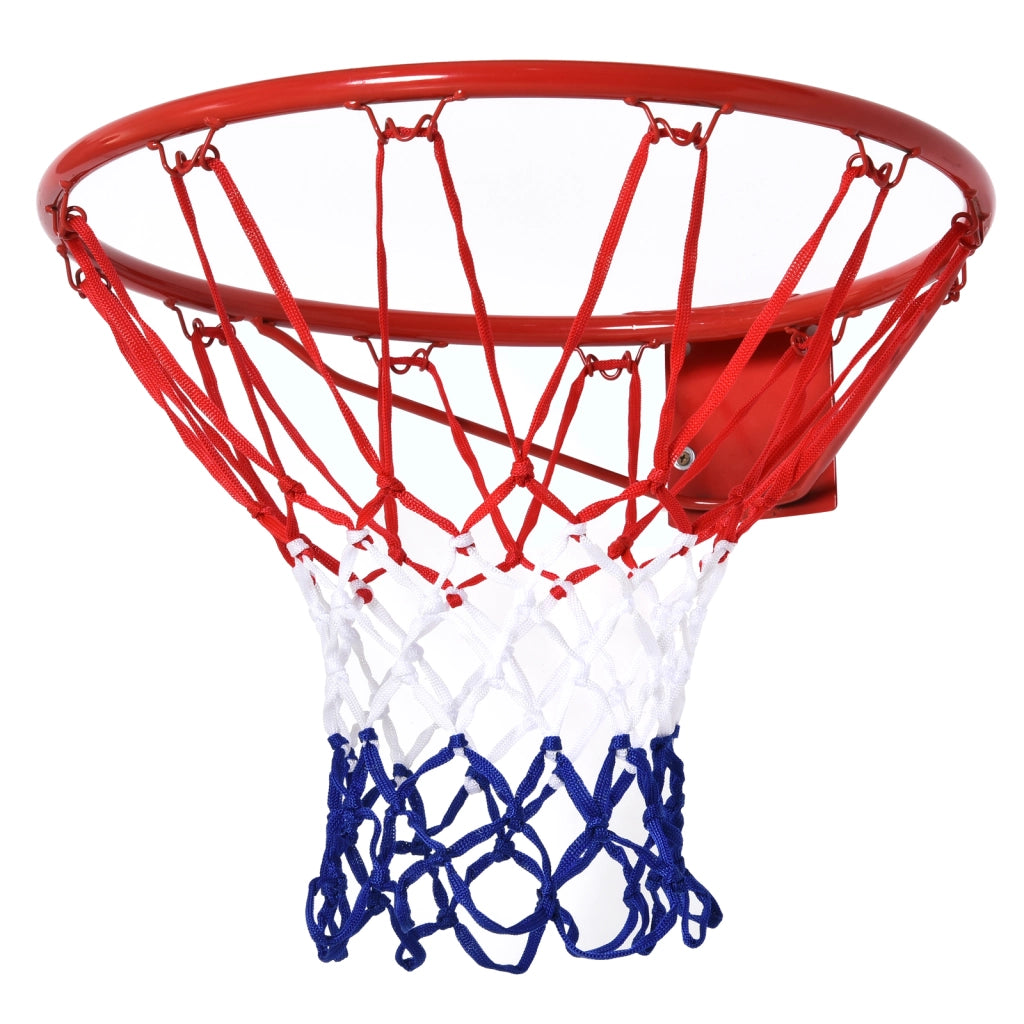 Canestro da basket con rete, 46 cm, tubo in acciaio e nylon, rosso, blu, bianco, ideale per giardino e tempo libero