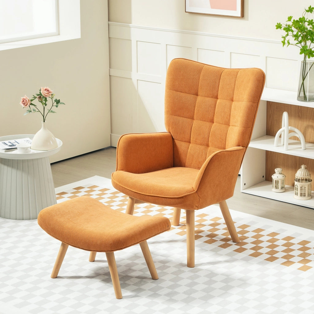 POLTRONA con pouf 72x80x101 cm in poliestere marrone