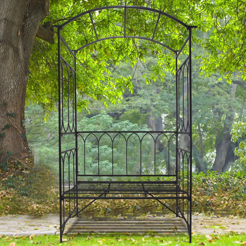 Arco per Rose in Metall con Panchina ¨C Zephmum ¨C Nero 115x50x203 cm