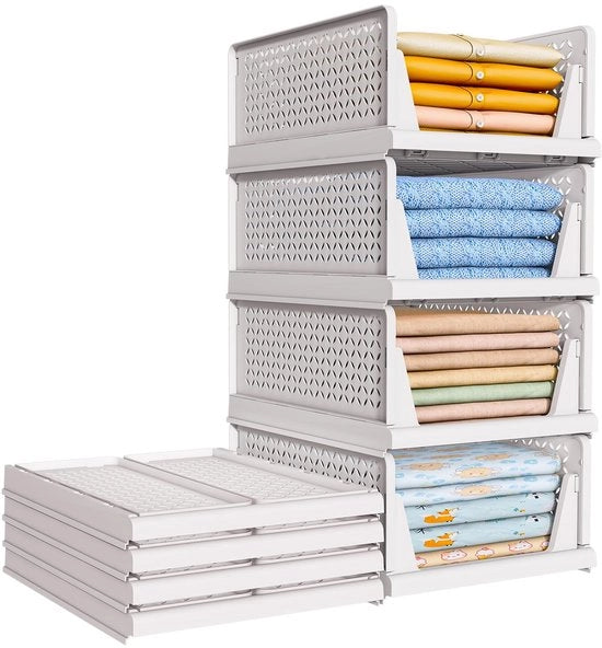 Cassetti di Stoccaggio in Plastica - 8 Pezzi - Bianchi - Stivabili - Separati - per Abbigliamento