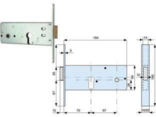 SERRATURA INFILARE PER FASCE CATEN. 1 MANDATA E SCR. MM.64 H 283802- - mm.70 (283.70.2) - 2 pezzi MG