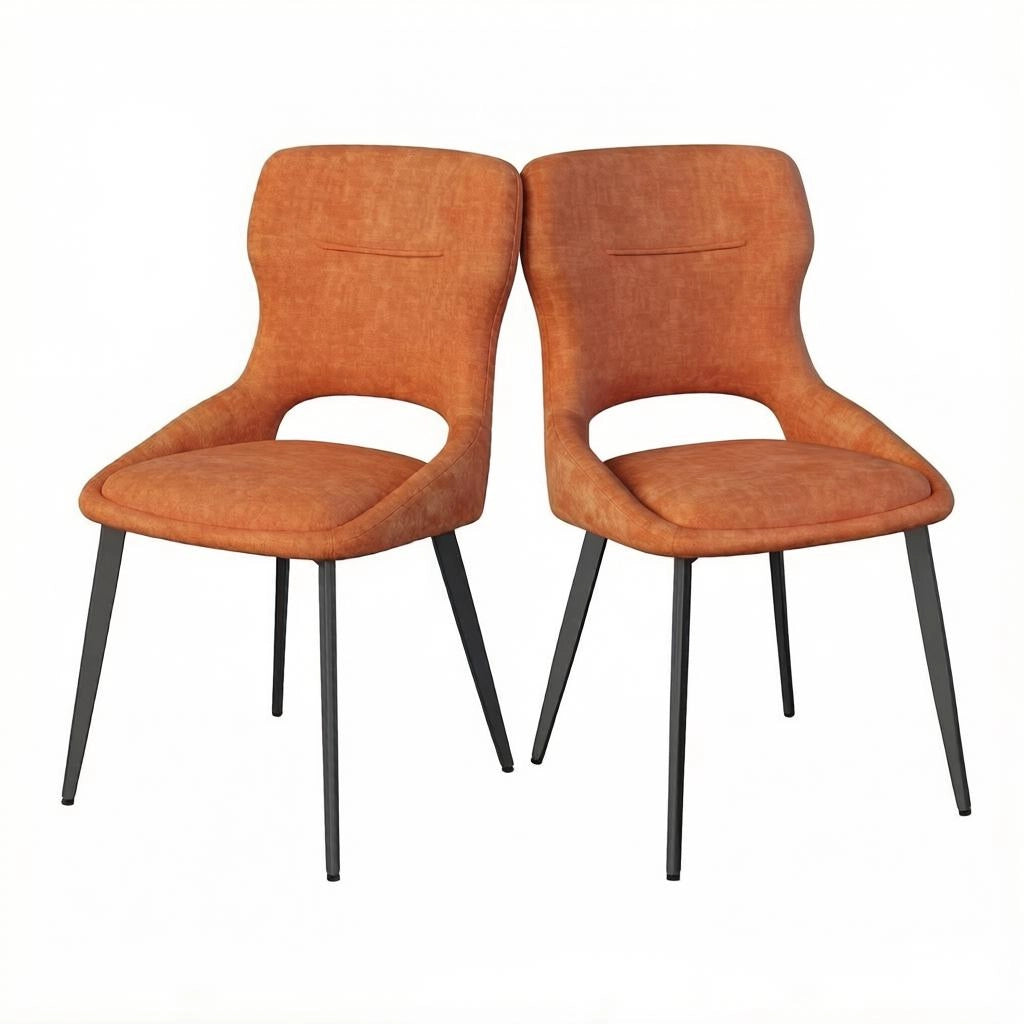 Sedia da Pranzo Set da 2 con Schienale Traspirante Ergonomico e Piedini Regolabili, in Ciniglia Arancione