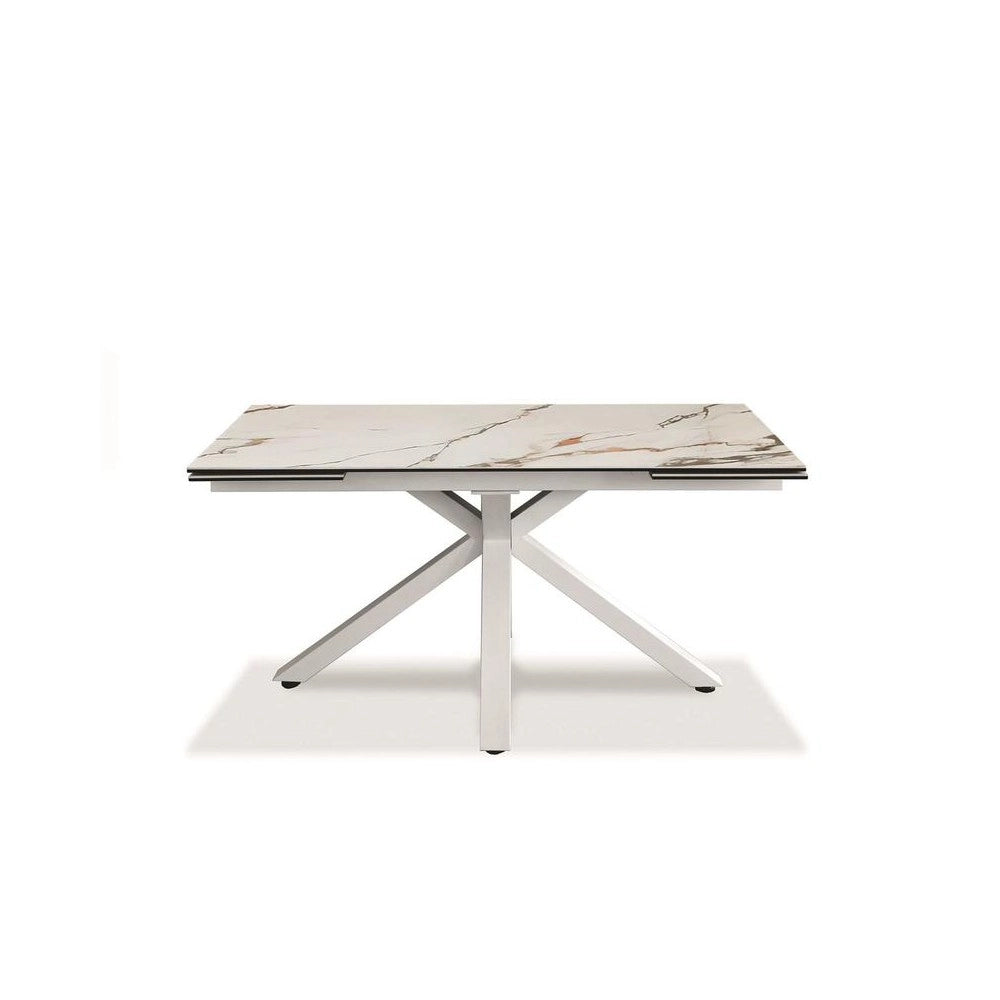 Tavolo allungabile Ceramica 1 160/240cm con top in ceramica marmo Calacatta Borghini opaca e base in metallo bianco - Stones