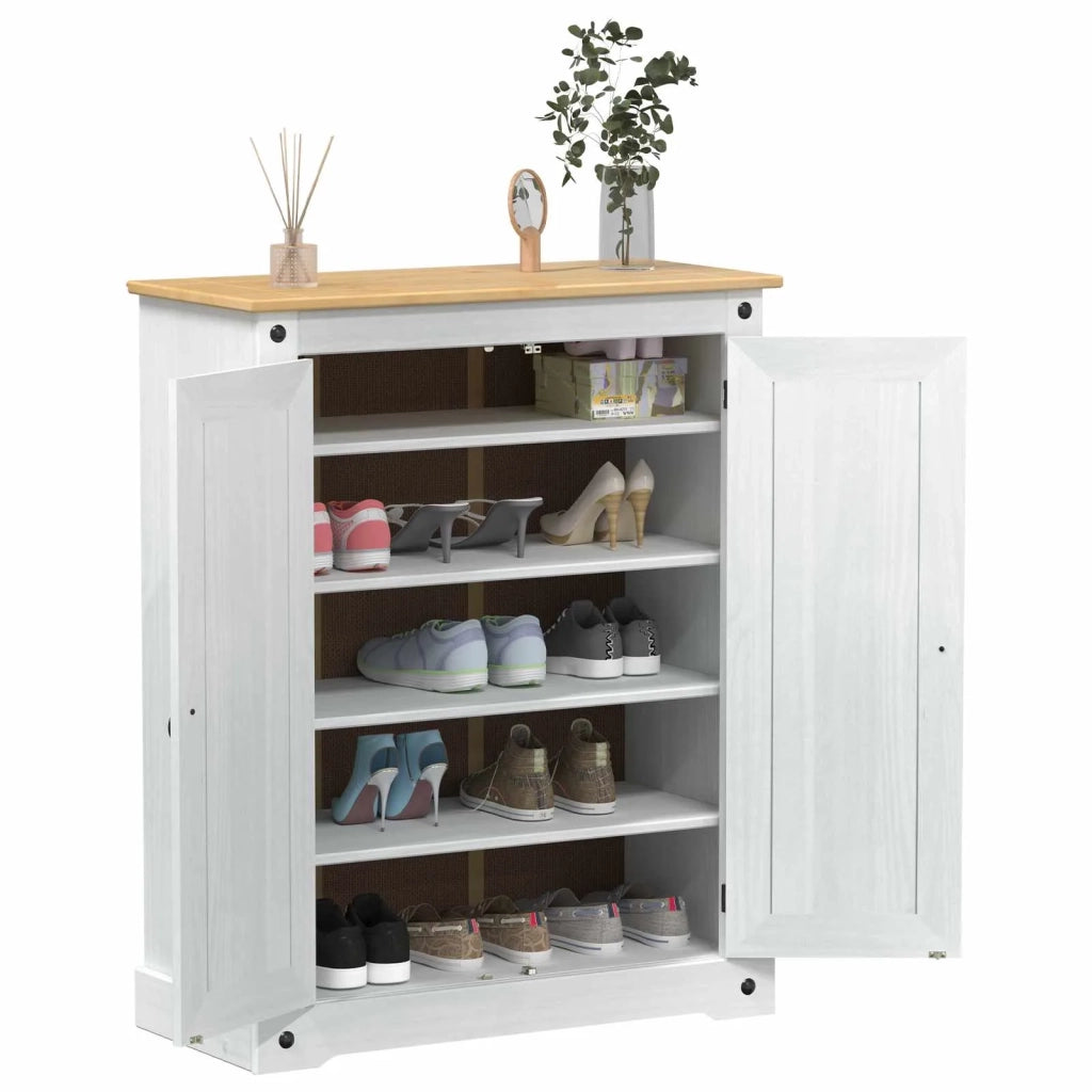 Mobile per scarpe Bianco 86 x 38,5 x 108 cm Pino massello 42024951