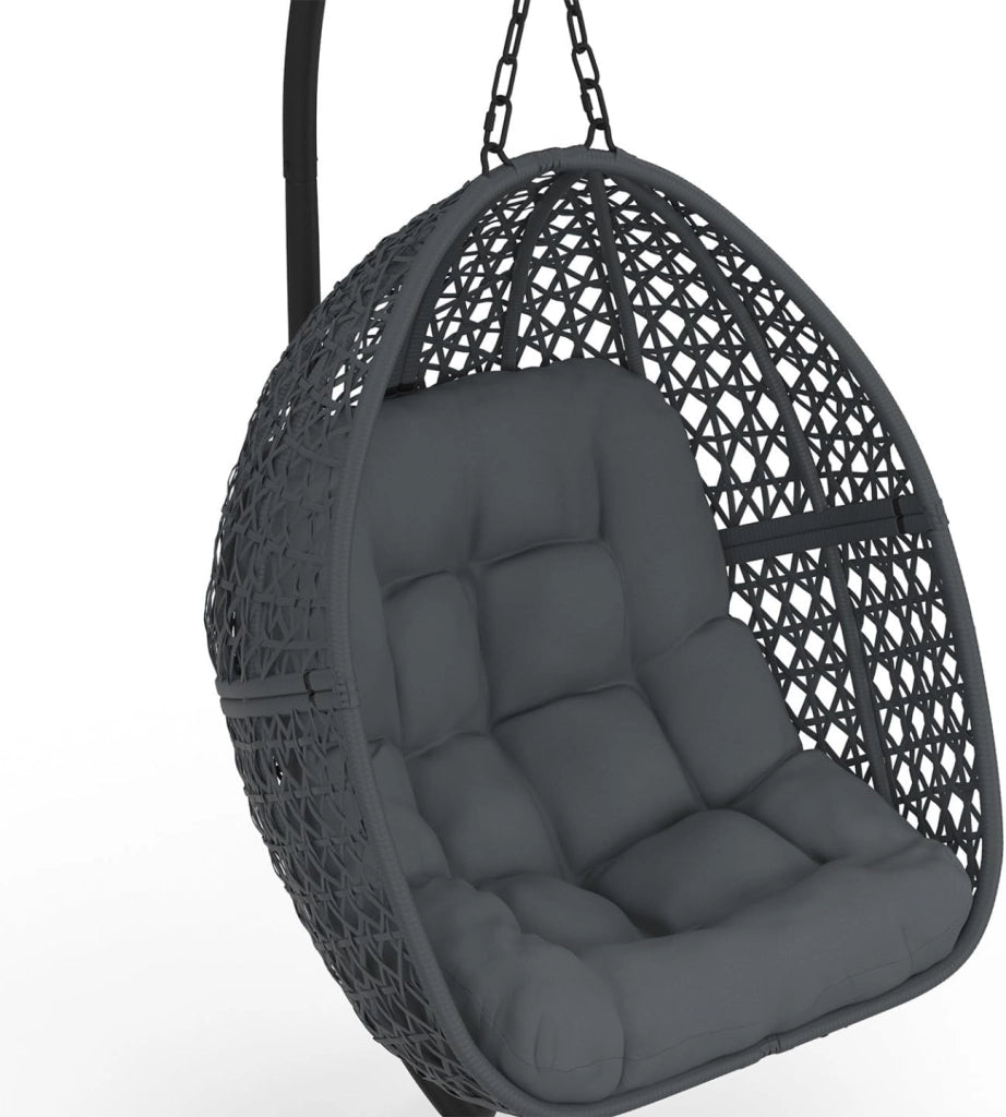 Poltrona a Luna sospesa in Rattan Traforato con Cuscino Grigio