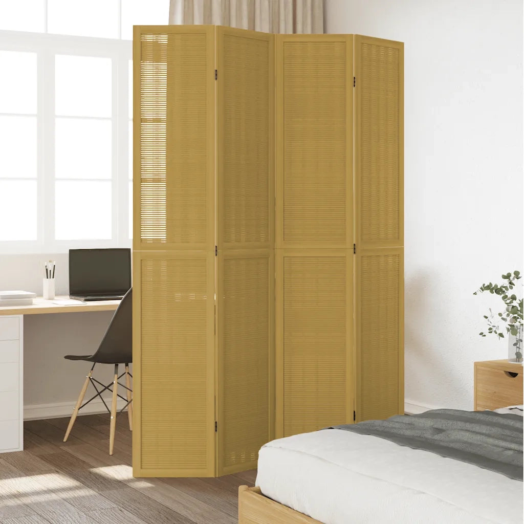 Divisorio Ambienti 4 Pannelli Marrone Legno Massello Paulownia 358820