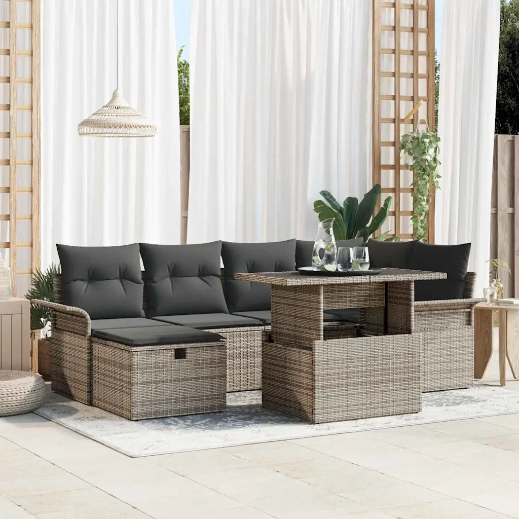 Set Divano da Giardino con cuscino 7 pcs Grigio polyrattan 3359676