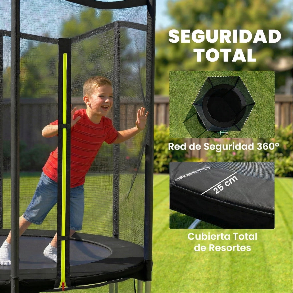 Trampolino Esterno con Rete di Sicurezza e Scala ¨C Zephmum ¨C Nero ?183 cm
