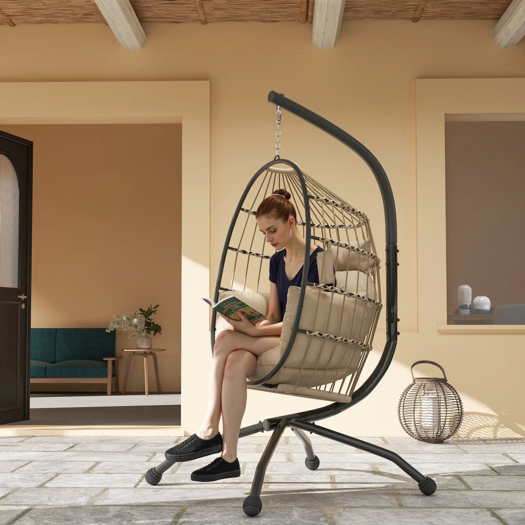 Poltrona Sospesa a Uovo ¨C zephmum ¨C Cachi, Tessuto, 120x88x192 cm
