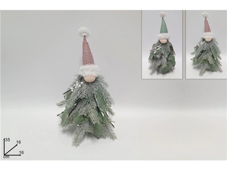 Decorazione Natalizia Albero con Viso Gnomo con Cappello 35 cm