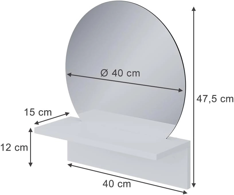 Specchio bagno Elyra, Bianco, 40 x 47.5 cm con ripiano, adatto per il montaggio a parete in bagno e in ambienti abitativi
