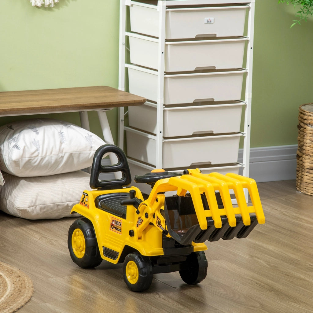 Escavatore per Bambini 2-4 Anni con Pinza, Pulsante per Suoni e Spazio Portaoggetti, 83x27x39 cm, Giallo e Nero