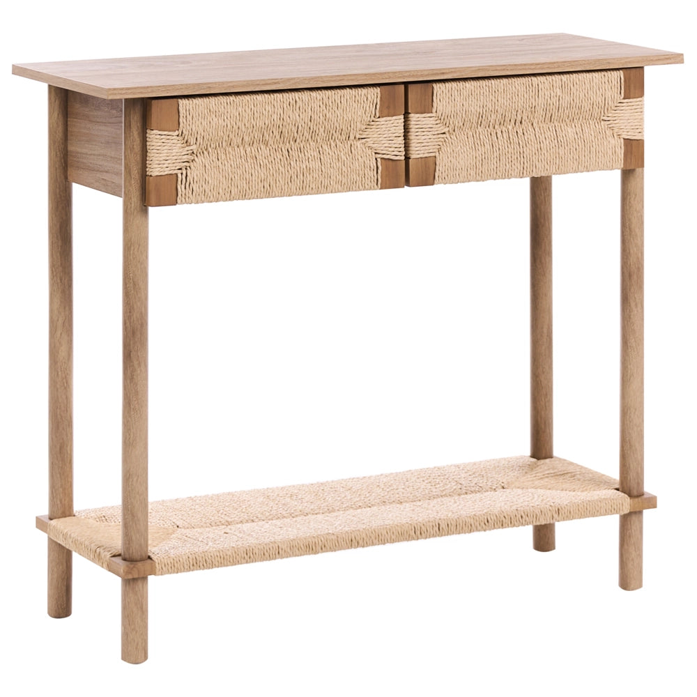 Consolle con 2 cassetti in truciolato con frontali in corda di carta Stile boho Marrone chiaro