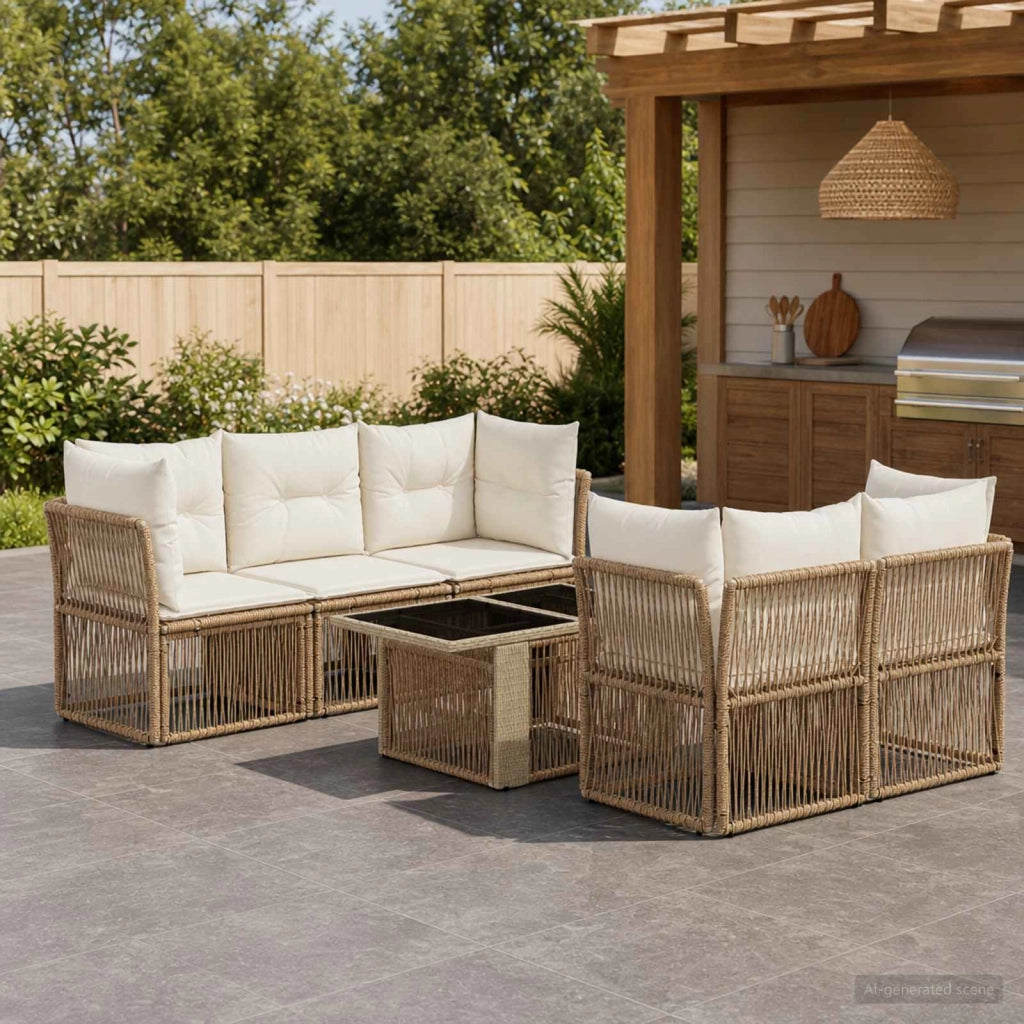 Set Divano da Giardino 6 pz Beige polyrattan 3436422