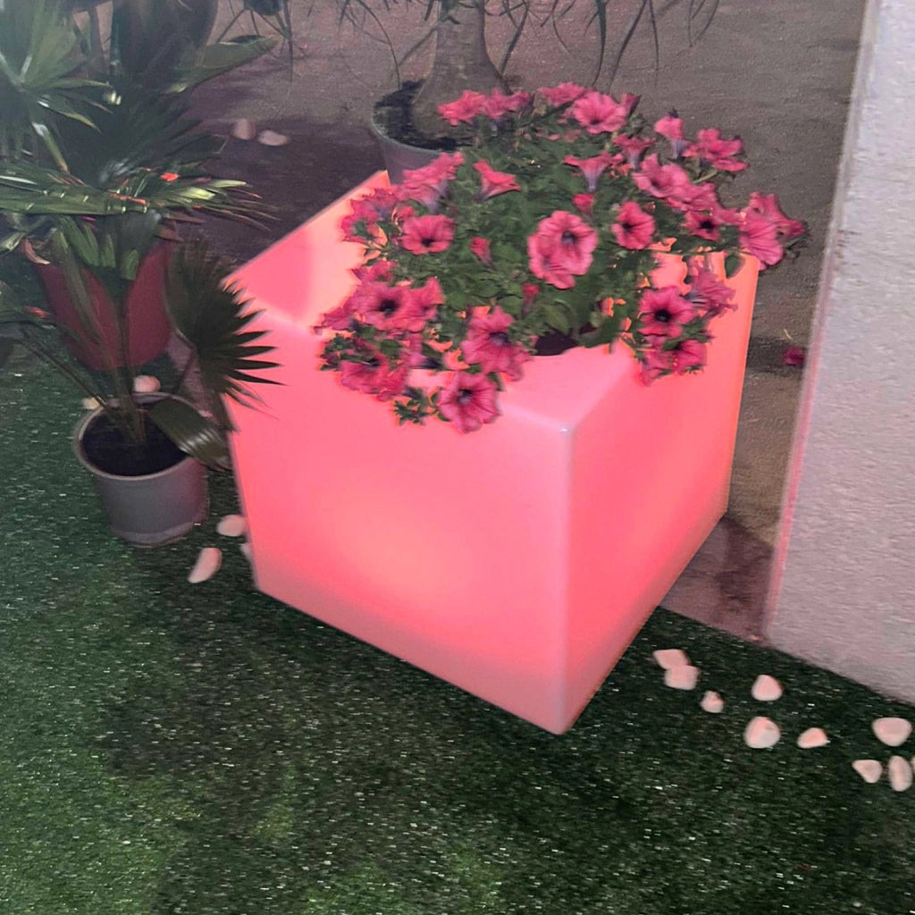 Tavolino Luminoso Solare da Giardino Autoricaricabile 50x50x50 cm in Polietilene Sined Cuby Bianco