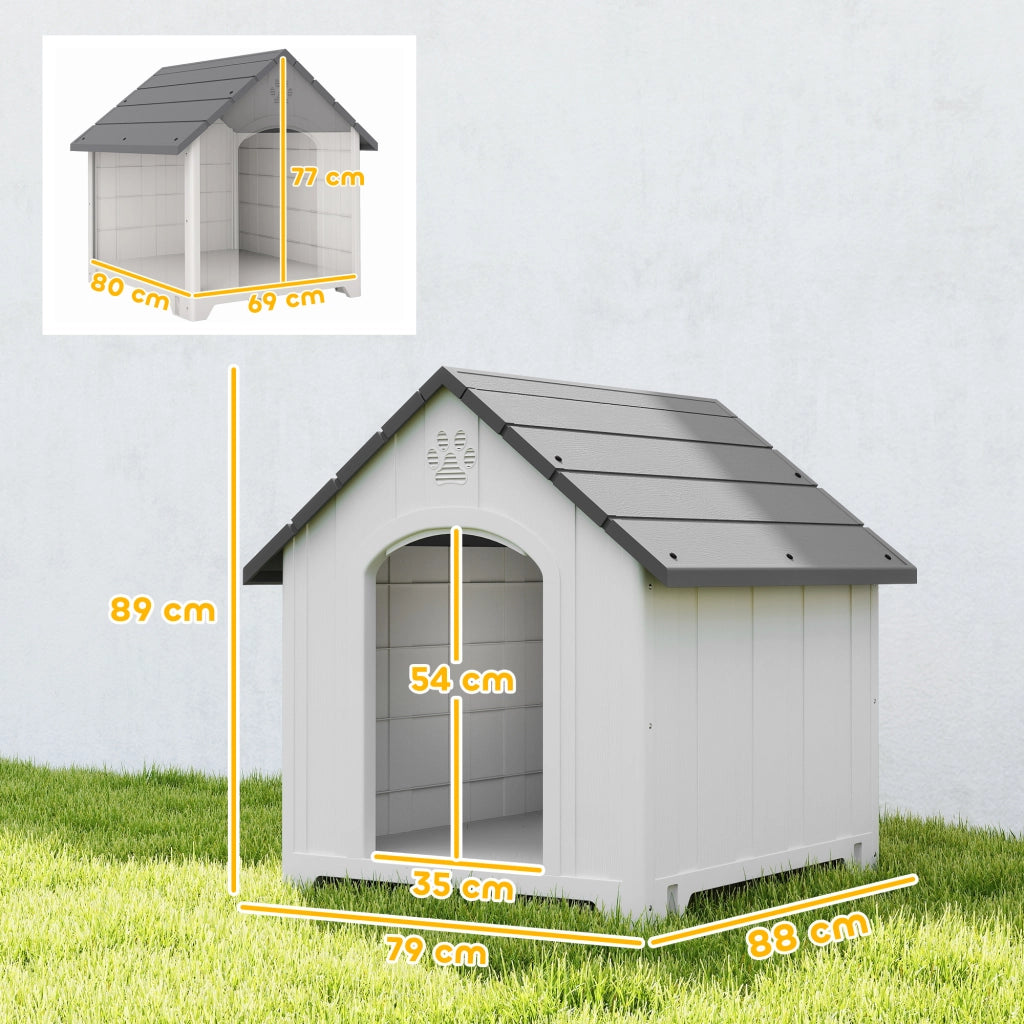 Casetta per Cani Esterna Grandi in Plastica con 2 Finestre e Base Sollevata ¨C Minimal ¨C Grigio