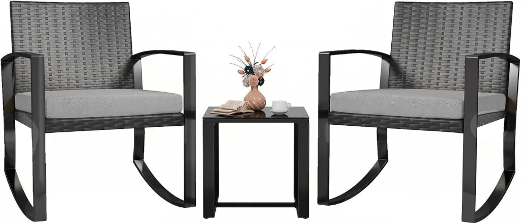 Set di Mobili da Balcone,Set Tavolino e Sedie da Giardino,Set di Mobili da Giardino in Rattan,2 Sedie da Esterno e 1 Tavolino,per Giardino Cortile Piscina (Grigio)
